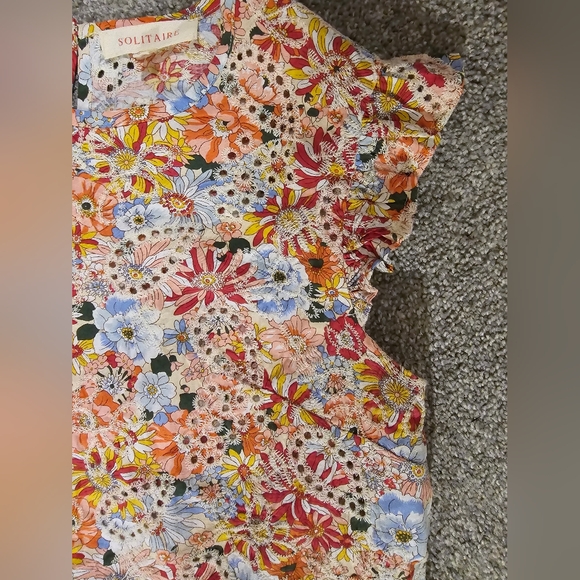 Solitaire Spring Floral Ruffle Sleeve & Waist Detail Embroidery Size Small - Picture 8 of 8